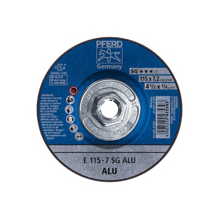 Pferd 4-1/2" x 1/4 Grinding Wheel, 5/8-11 Thd. - SG ALU - Type 27 61303